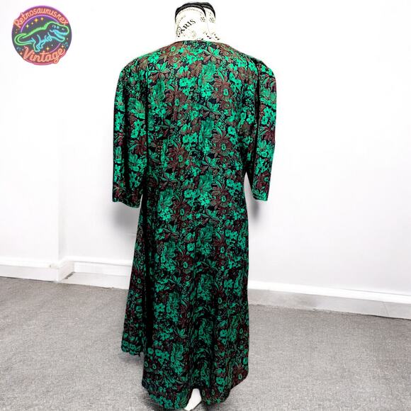 Vintage Rockabilly Mod Retro Green Floral Day Swing Dress, Plus Size - Picture 4 of 7